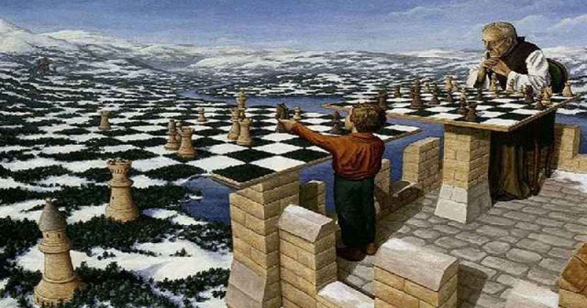 optical illusion chess board or castle